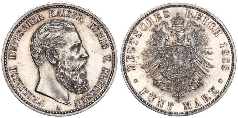 Preussen Deutsches Kaiserreich 5 Mark Preussen 5 Reichsmark 1888 A