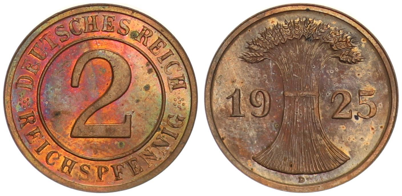 Deutschland Weimarer Republik 2 Pfennig Weimar 2 Reichspfennig 1925 D