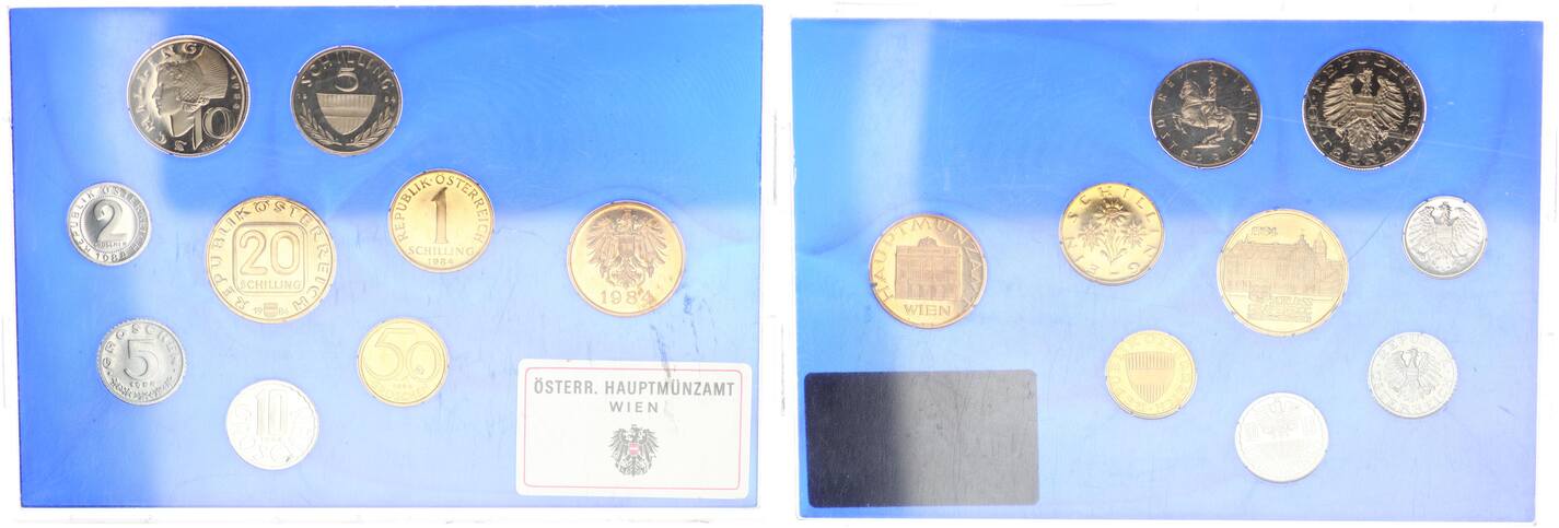 Österreich 1984 Kleinmünzensatz 2 Groschen 20 Schilling Proof MA Shops