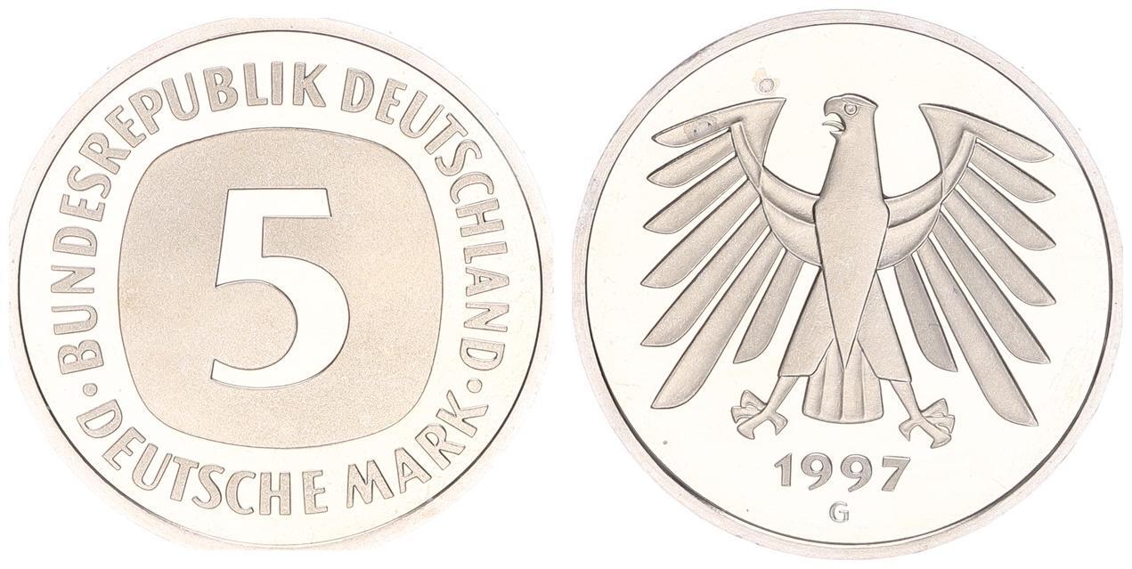 Deutschland Bundesrepublik 5 Mark 5 DM Kursmünze 1997 G TOP Erhaltung