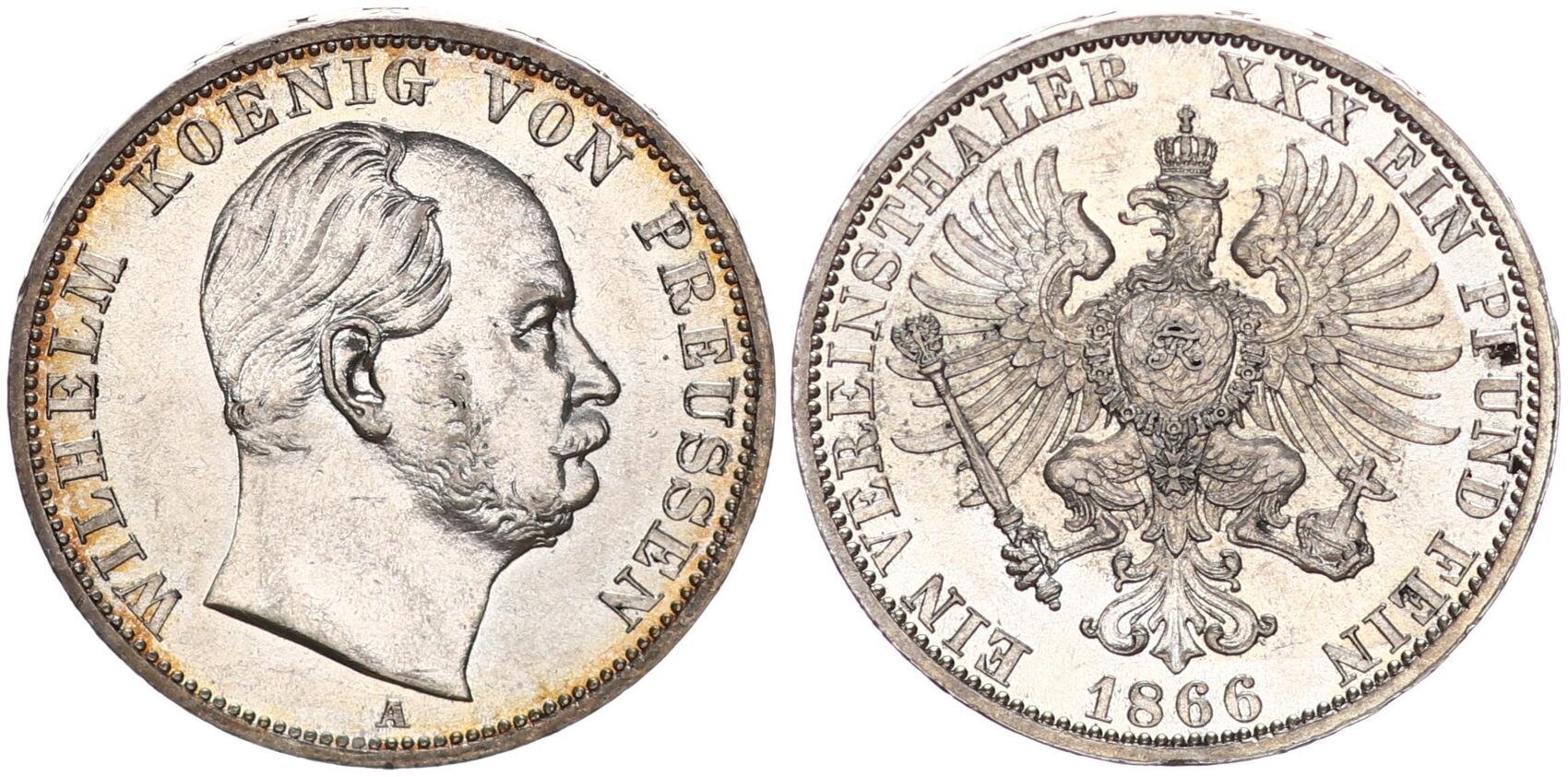 1 Taler Preußen Vereinstaler 1866 A Wilhelm I 1861 1888 UNC CH UNC