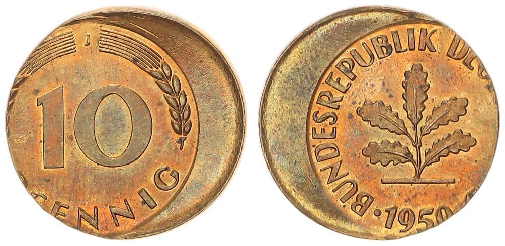 Deutschland 10 Pfennig dezentriert BRD 10 Pfennig 1950 J Fehlprägung