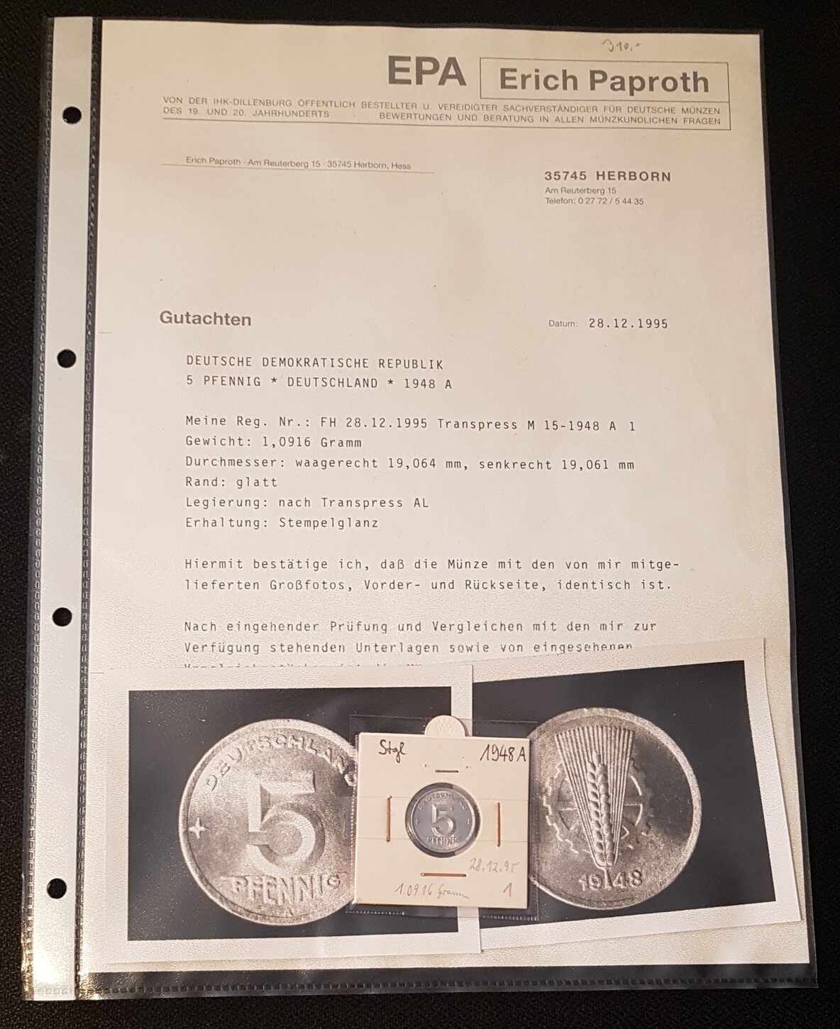 Ddr Deutsche Demokratische Republik Pfennig Mit Gutachten Paproth