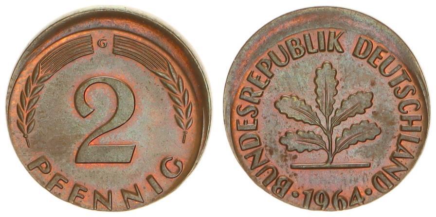 Deutschland 2 Pfennig Fehlprägung BRD 2 Pfennig 1964 G Fehlprägung 10