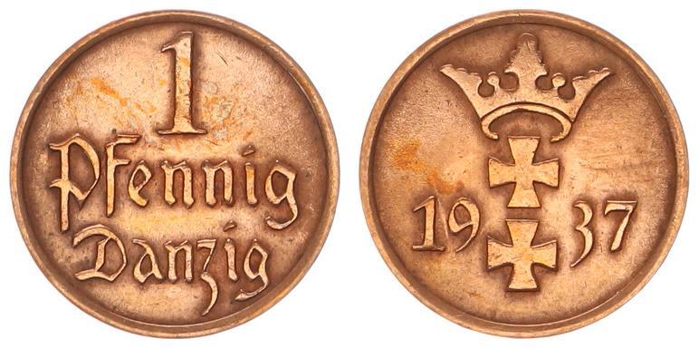 Freie Stadt Danzig Polen Danzig 1 Pfennig 1937 UNC MA Shops