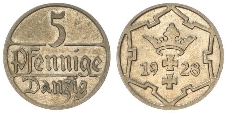 Polen Danzig 5 Pfennig 1928 UNC CH UNC MA Shops