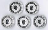 Deutschland / Eurowährung 10 Euro Fußball 2003 A D F G J komplett 10 Euro Fußball 5 Münzen, Münzzeichen A D F G J komplett, Polierte Platte