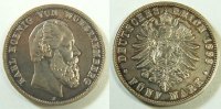 Kaiserreich / Württemberg 5 Mark Kaiserreich Württemberg 5 Mark Silber kleiner Adler 1888 besseres Jahr