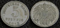 Kaiserreich / 5 Pfennig Materialprobe 5 Pfennig Materialprobe 5 Pfennig Materialprobe ss-vz aus Aluminium! ohne Riffelrand, Brandschutt d. Stu