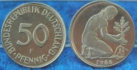 Deutschland 50 Pf Fehlprägung auf falschem Schrötlin 50 Pf J. 384 1986 F, Fehlprägung auf falschem Schrötling, 2,51g