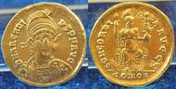 Antike / Römische Kaiserzeit/ Arcadius Solidus Arcadius Solidus Büste Dreiviertelans., Costantinopolis frontal sitzend, ss-vz