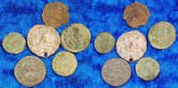 Antike / 6 antike Fälschungen Lot aus 6 antiken Fälschungen Römische Kaiser Lot 6 antike Fälschungen: Gratianus, Tetricus, Geta, Ant. Pius