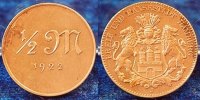 Deutschland / WEIMAR / PROBEPRÄGUNG Hamburg 1/2 M Probe Hamburg PROBEPRÄGUNG Hamburg 1/2 M, 1922, Rückseite von 10 M Gold, vz