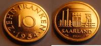 Nebengebiete / Saarland 10 Franken Saarland 10 Franken 1954 Probe bzw. ESSAI Polierte Platte