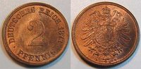 Deutschland / Kaiserreich 2 Pfennig Kaiserreich 2 Pf. J.2  1873 D  seltene Erhaltung.  Prägefrisch