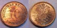 Deutschland / Kaiserreich 10 Pfennig Kaiserreich 10 Pf. J.4  1874 H   schöne Tönung, fast Stempelglanz