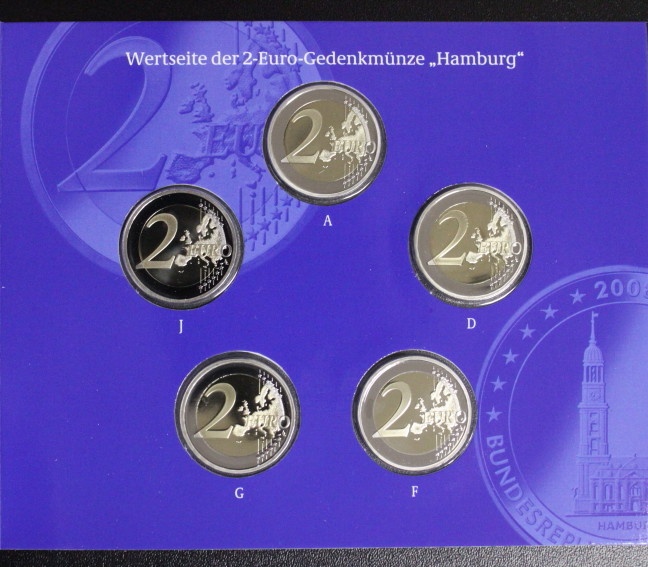 BRD  Hamburg - St. Michaelis - A-J - Gedenkmünzenset Satz 5x 2 Euro 2008 PP/OVP 