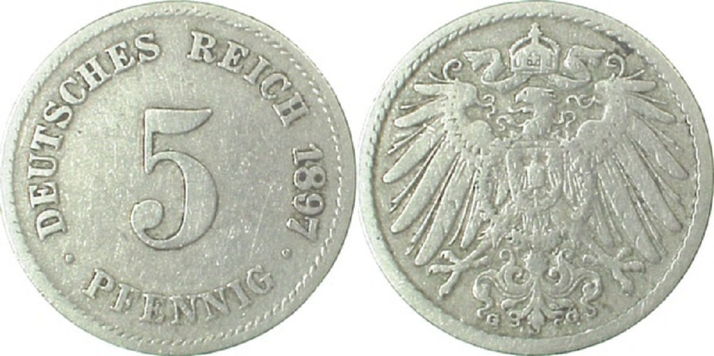 Kaiserreich 5 Pfennig 1897G Ss MA Shops