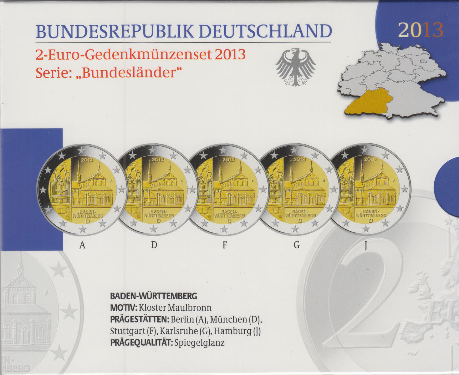 Deutschland 5 x 2 Euro 2013 A J Satz 2 Euro Gedenkmünzen Bundesland