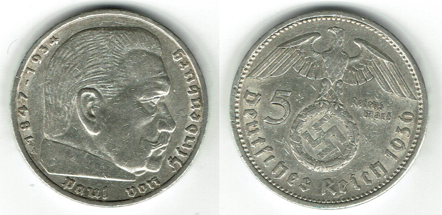 Drittes Reich Reichsmark A Hindenburg Mit Hk G Er