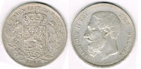 Belgien 5 Francs belgium (belgique), king leopold II., silver coin, like scan