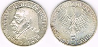 BRD 5 DM Deustchland, 5 DM 1964 J, Johann Gottlieb Fichte, Erhaltung siehe Scan!