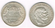 Haus Habsburg - Ungarn 5 Korona (5 Kronen) Hungary, 5 Korona 1908 silver, very fine, Franz Joseph, condition like scan