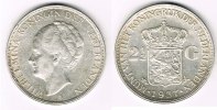 Niederlande 2 1/2 Gulden Netherlands, silver coin 2 1/2 gulden, wilhelmina, like scan