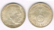 Drittes Reich 5 Reichsmark Drittes Reich, 5 Reichsmark 1936 E, Hindenburg mit HK, 13,89 g 900er Silber!