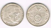 Drittes Reich 5 Reichsmark Drittes Reich, 5 Reichsmark 1937 G, Hindenburg mit HK, 13,89 g 900er Silber!
