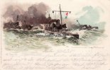 Deutsches Reich Litho/Künstlerkarte/Torpedodivision unter Volldampf.