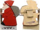 Drittes Reich WHW/Weihnachtsmotive/Weihnachtsmann, Holzabzeichen, farbig mit Pappschild
