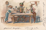 Deutsches Reich Künstler-Ansichtskarte/Postkarte/unsigniert/Thiele ?/Fuchs und Hase beim Bier...