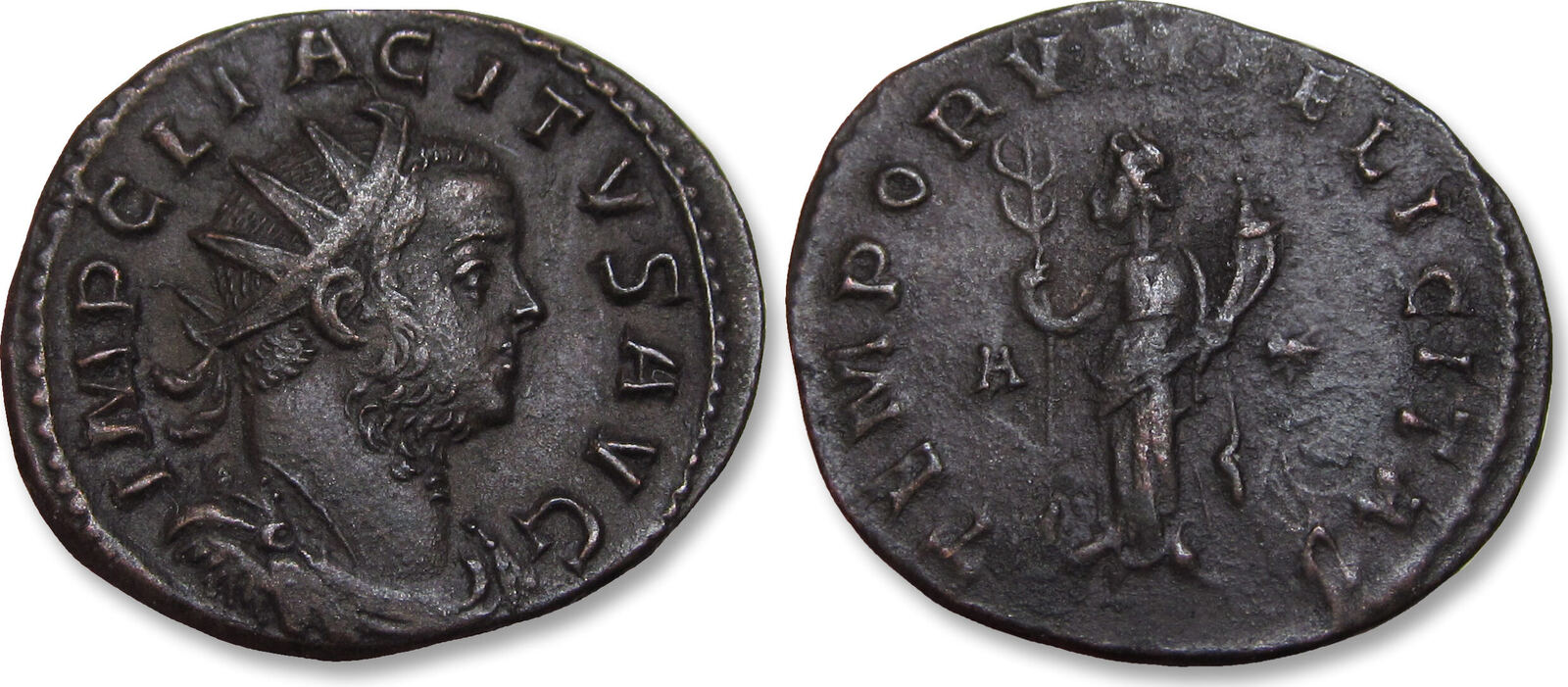 Roman Empire Ae Bi Silvered Antoninianus A D Tacitus Lugdunum