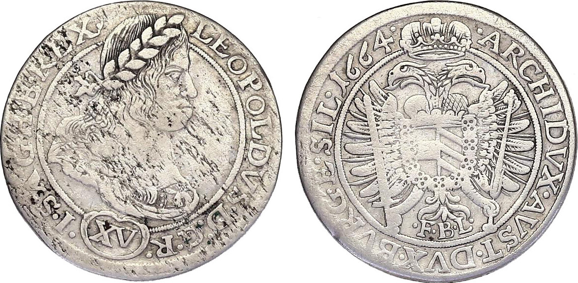 RDR XV Kreuzer 1664 FBL Glatz Leopold I 1657 1705 VF RR MA Shops