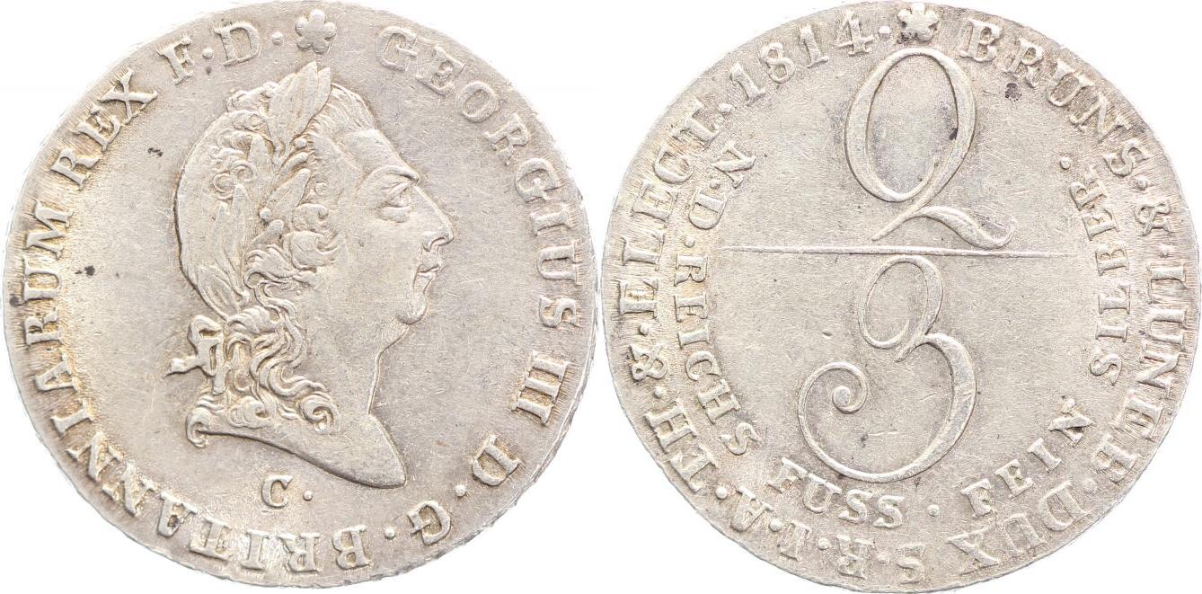 Braunschweig Calenberg Hannover 2 3 Taler 1814 C Georg III 1760 1820