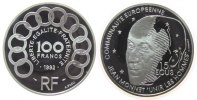 Frankreich 100 Francs/15 Ecu Ag Monet, ohne VP, winzige Flecken