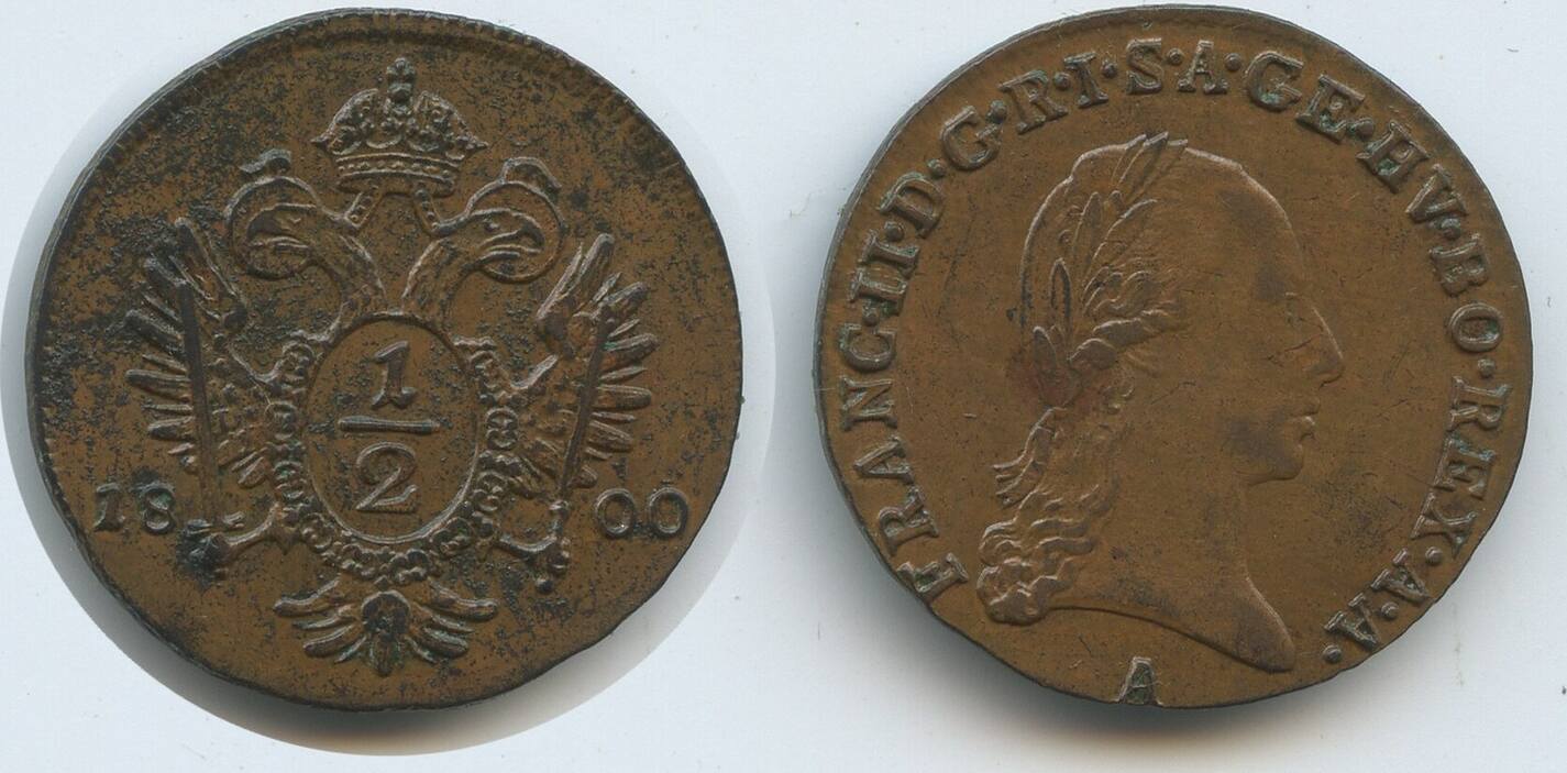 RDR Österreich Ungarn ½ Kreuzer 1800 A Wien G5118 Franz II 1792 1835