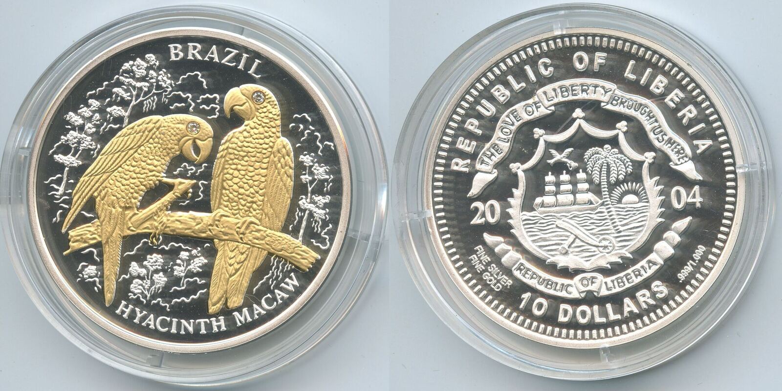 Liberia Dollars Silber Pa Hyacinth Macaw Brazil Bedrohte