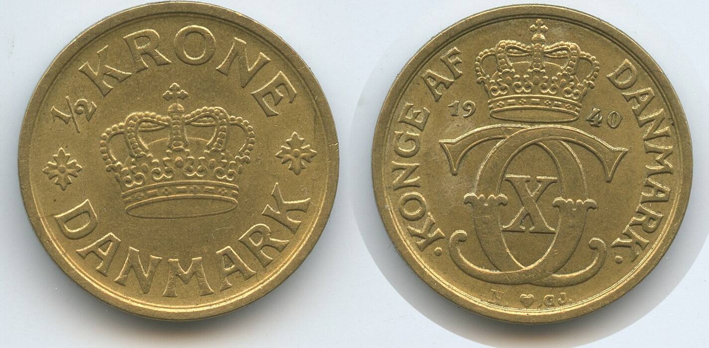 Dänemark ½ Krone 1940 NGJ G2336 Christian X 1912 1947 Denmark AU