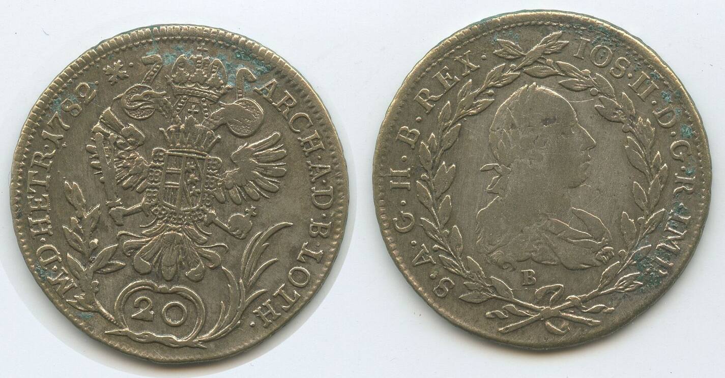 RDR Österreich Ungarn 20 Kreuzer Silber 1782 B Kremnitz G5838 RAR