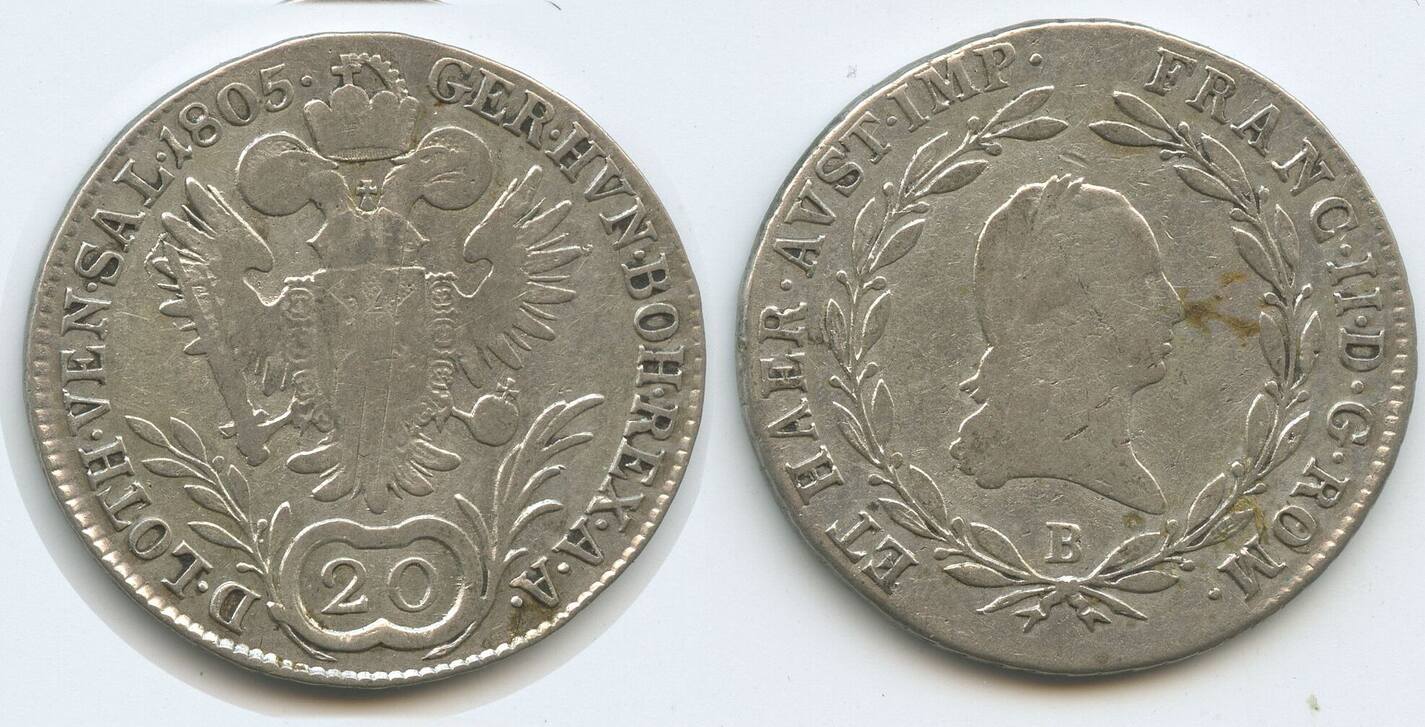 RDR Österreich Ungarn 20 Kreuzer Silber 1805 B Kremnitz H0823 Franz