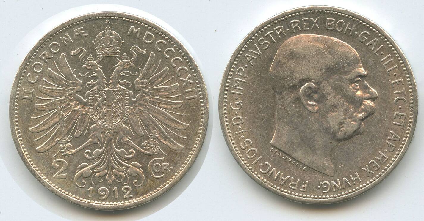 Österreich Kaiserreich 2 Corona Kronen Silber 1912 Wien G5730 Franz