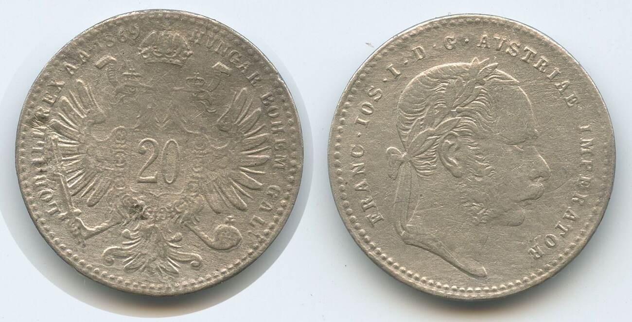 Österreich Kaiserreich 20 Kreuzer Silber 1869 Wien G9847 Franz Joseph