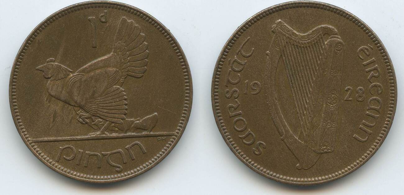 Irland 1 Pingin One Penny 1928 G7796 Henne mit Küken Ireland Éire