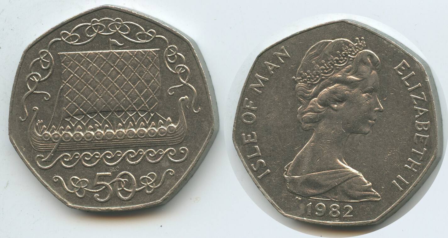 Insel Man Isle Of Man 50 New Pence 1982 G9987 Wikingerschiff Viking