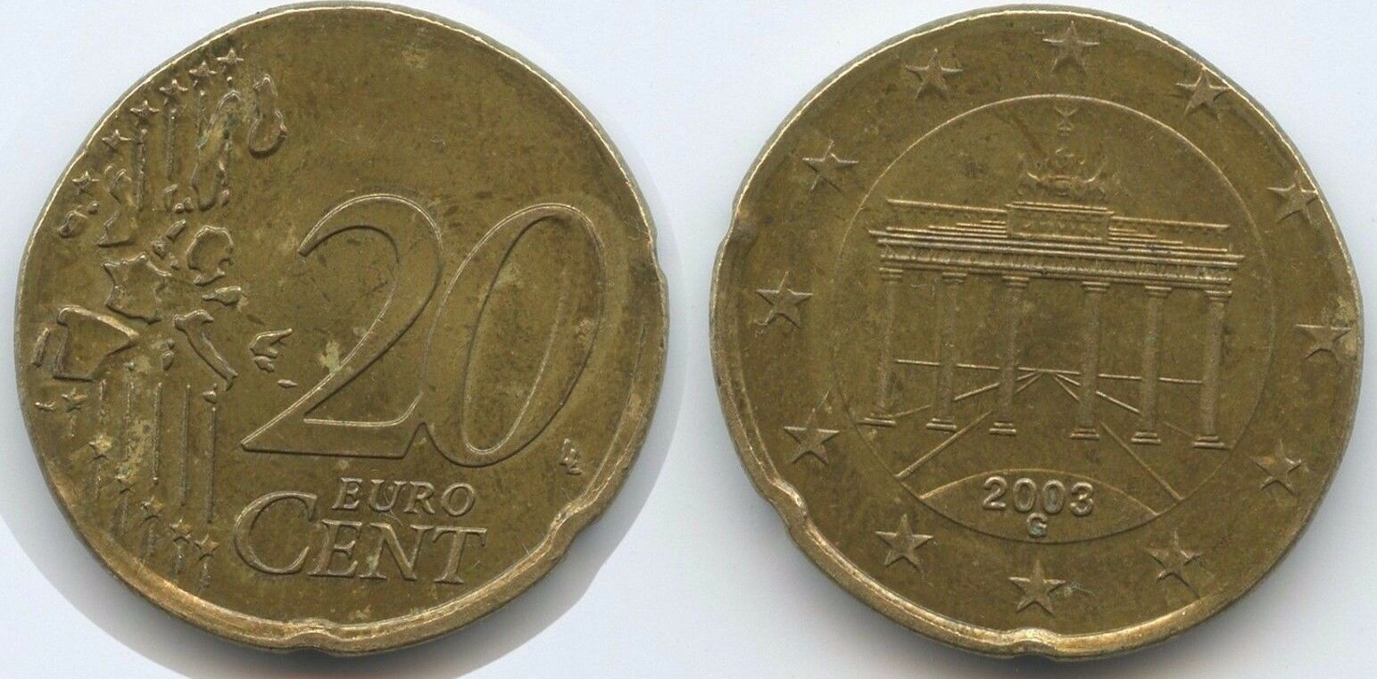 Bundesrepublik Deutschland 20 Cents Fehlprägung 2003 G Karlsruhe S0158