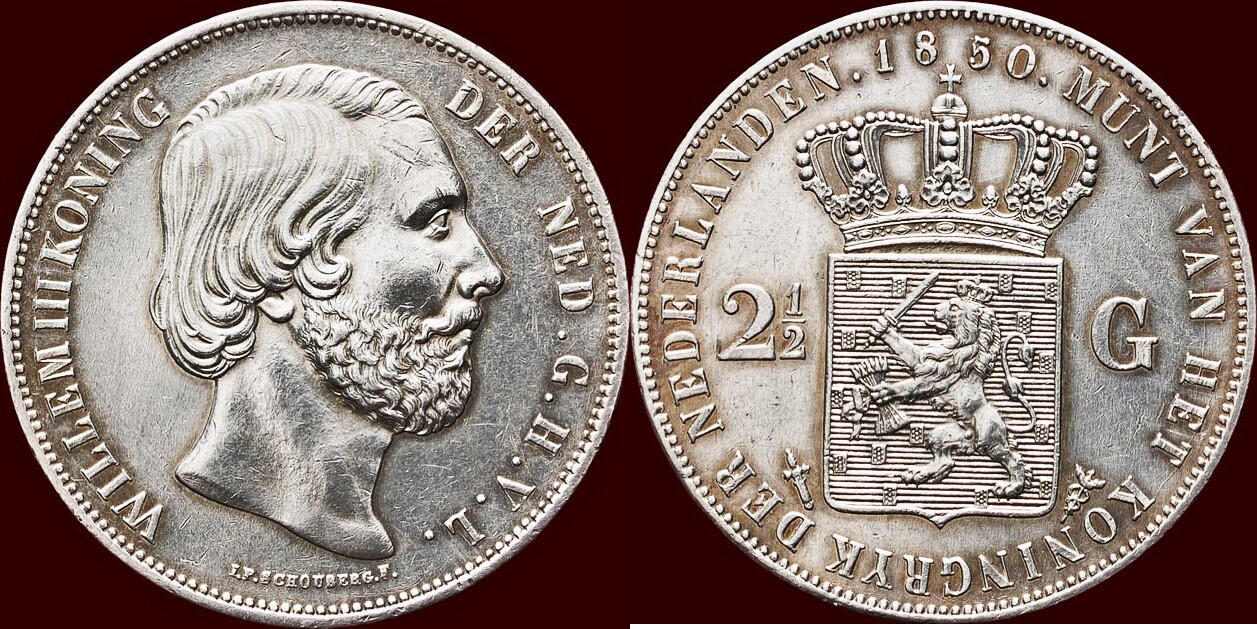 Koninkrijk der Nederlanden 2 ½ Gulden 1850 NEDERLAND NETHERLANDS