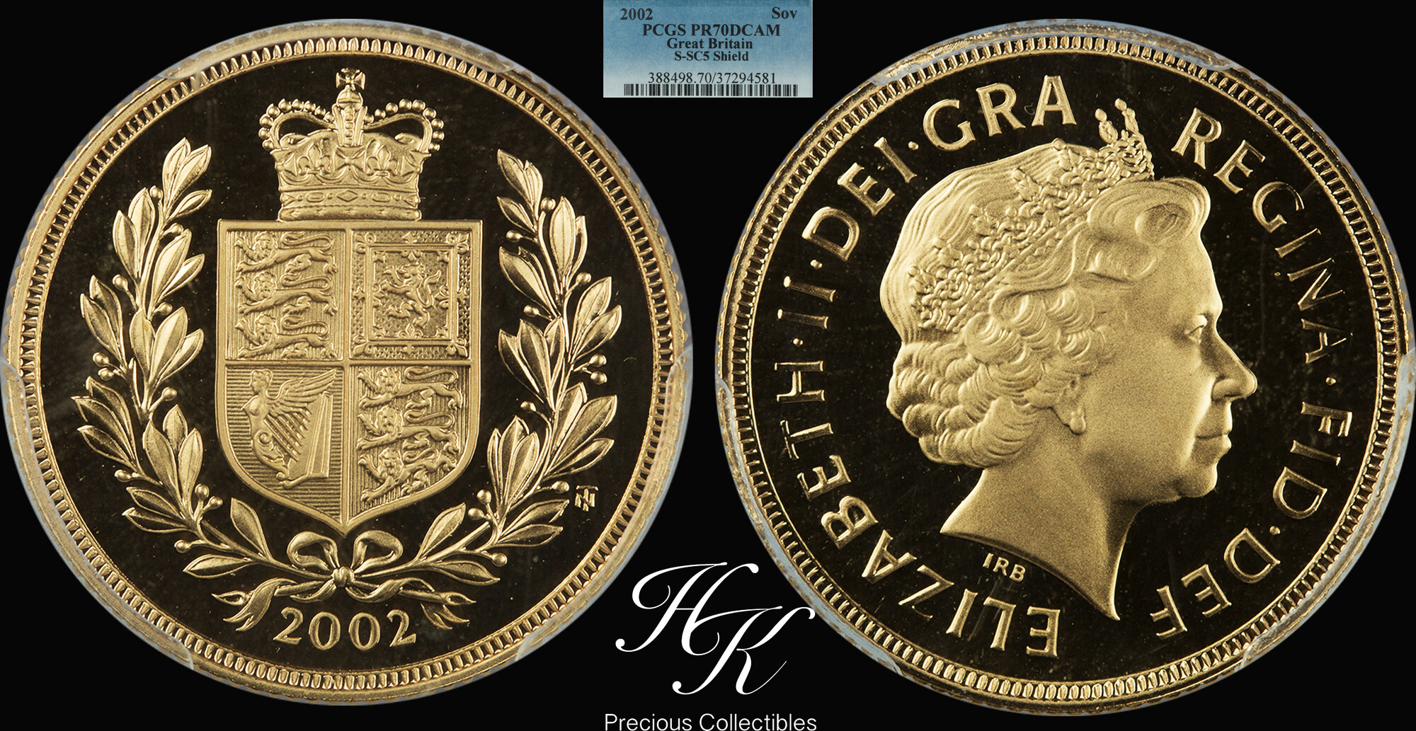 Gold Proof Sovereign 2002 PCGS PR70 DEEP CAMEO Elizabeth Great Britain