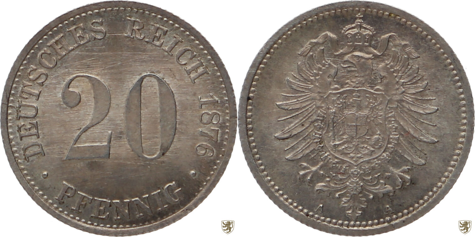 Deutsches Reich 20 Pfennig 1876 A Kleiner Reichsadler BU MA Shops